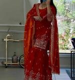 Premium Fabric And Designer Orange Dress