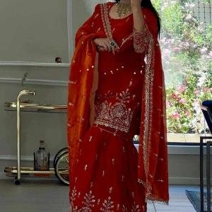 Premium Fabric And Designer Orange Dress