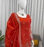 Premium Fabric And Designer Orange Dress