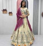 Wedding Wear Beautiful Lehenga With Wine Dupatta