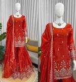 Premium Fabric And Designer Orange Dress