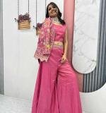 Pink Pure Tissue Simmer Party Wear Dress