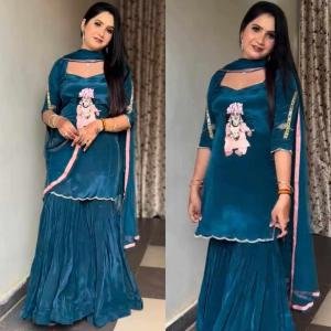 Natural Crep With Heavy Embroidery Work Dress