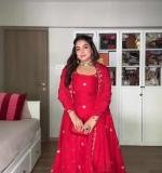 Foux Gorgette Beads with moti handwork Readymade Dress