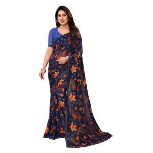 Women's Georgette Printed Saree With Unstitched Blouse 5.5Mtr (Purple)