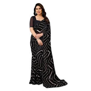 Women's Georgette Printed Saree With Unstitched Blouse 5.5Mtr (Black)