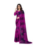 Women's Georgette Printed Saree With Unstitched Blouse 5.5Mtr (Purple)