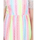 Girl's Polyester Self Design Cold Shoulder Dress (Multicolor)