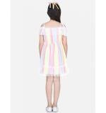 Girl's Polyester Self Design Cold Shoulder Dress (Multicolor)