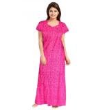 Women's Cotton Printed Maxi Nighty (Pink)