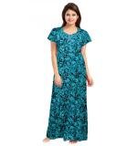 Women's Cotton Printed Maxi Nighty (Blue)