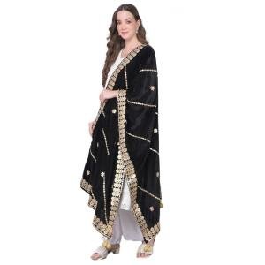 Women's Velvet Gotta Patti Dupatta (Black, Length:  2.25 to 2.50 Mtr)