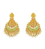 Women's Rose Gold Plated Alloy Kundan Earrings & Mangtikka (Green)