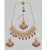 Women's Rose Gold Plated Alloy Necklace & Earings Set (Red)