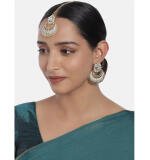 Women's Rose Gold Plated Alloy Kundan Earrings & Mangtikka (White)