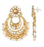 Women's Rose Gold Plated Alloy Kundan Earrings & Mangtikka (White & Gold)