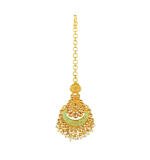 Women's Rose Gold Plated Alloy Kundan Earrings & Mangtikka (Green)