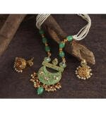 Women's Rose Gold Plated Alloy Necklace & Earings Set (Green)