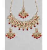 Women's Rose Gold Plated Alloy Necklace & Earings Set (Red)