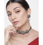 Women's Rose Gold Plated Alloy Necklace & Earings Set (Orange)