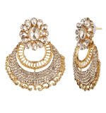 Women's Rose Gold Plated Alloy Kundan Earrings & Mangtikka (White)