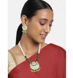 Women's Rose Gold Plated Alloy Necklace & Earings Set (Green)