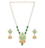 Women's Rose Gold Plated Alloy Necklace & Earings Set (Green)