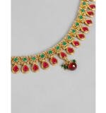 Women's Rose Gold Plated Alloy Necklace & Earings Set (Green & Red)