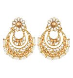 Women's Rose Gold Plated Alloy Kundan Earrings & Mangtikka (White & Gold)