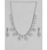 Women's Rose Gold Plated Brass Necklace & Earings Set (Silver)