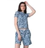 Women's Cotton Blended Printed Round Neck Half Sleeve Top - Shorts Set (Blue)