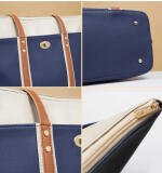 Women's Faux Leather Large Shoulder Zipper Handbag (Dark Blue)