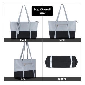Women's Faux Leather Large Shoulder Zipper Handbag (Light Blue)