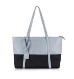 Women's Faux Leather Large Shoulder Zipper Handbag (Light Blue)
