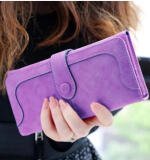 Women's Faux Leather Medium Snap Button Wallet (Purple)