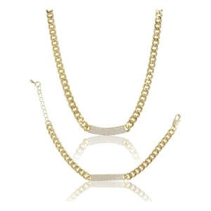 Women's Stainless Steel Gold Polish Polish Hand Bracelet And Necklace (Gold Plated)