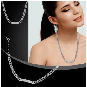 Women's Stainless Steel Silver Polish Hand Bracelet And Necklace (Silver Plated)