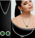 Women's Stainless Steel Green Color Silver Chain Western Combo Jewelry (Silver Plated)