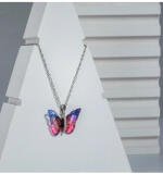 Women's Stainless Steel Colorful Butterfly Pendent Dailywear chain (Silver Plated)
