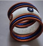 Women's Plastic Silk Thread Bangles (White-Brown-Blue, Size: 2.8)