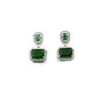 Women's Brass Silver Plated Drop Earrings (Green)