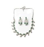 Women's Brass Silver Plated Necklace set (Green)