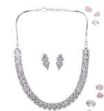 Women's Brass Silver Plated Necklace set (Silver)