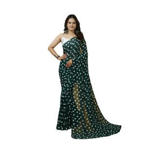 :- Women's Georgette Printed Saree With Unstitched Blouse 5.5Mtr (Green)