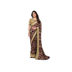 Women's Chiffon Printed Saree With Unstitched Blouse 5.5Mtr  (Beige)