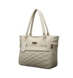 Women's PU Leather Solid Shoulder Zipper Handbag (Cream)