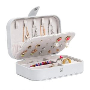 PU Leather Solid Jewelry Storage Box (White-Cream)