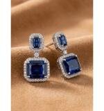 Women's Brass Silver Plated Drop Earrings (Blue)