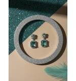 Women's Brass Silver Plated Drop Earrings (Green)