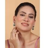 Women's Brass Silver Plated Drop Earrings (Green)